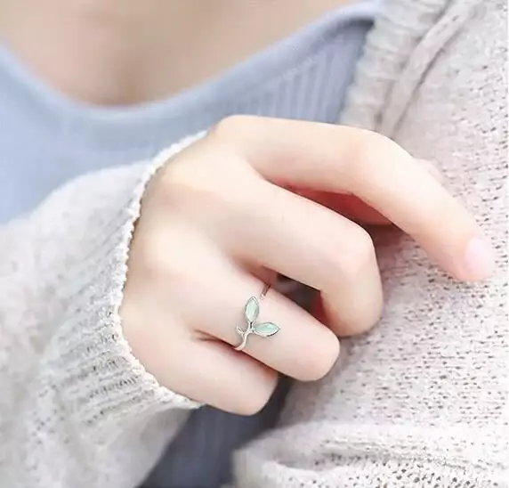 Yaprak Tasarım Vintage Gümüş Yüzük Kombin - 1